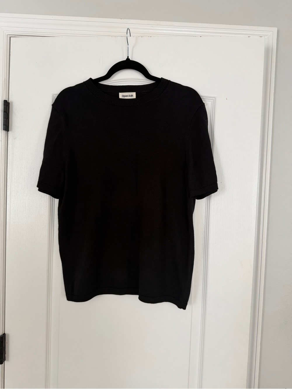 NWOT OPEN EDIT Men's Black Knit Sweater - Casual Cotton Blend Pullover
